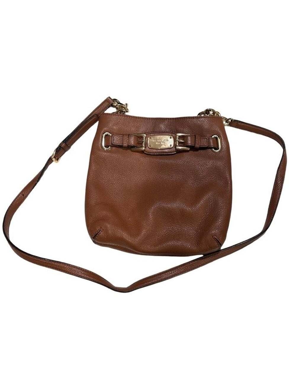 Michael Kors Brown Pebbled Leather Hamilton Crossbody Bag Gold Hardware